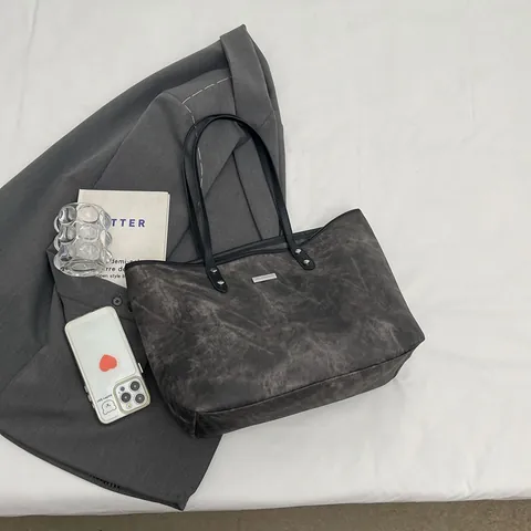 Bolso Tote de Cuero PU Vintage de Gran Capacidad para Mujer Textura de Mármol Lavado Bolso de Hombro para Diario Con Cremallera Remaches