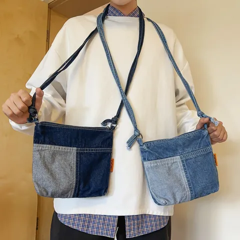 Bolso Bandolera de Mezclilla Vintage de Bloques de Color para Mujer Bolso Cuadrado Pequeño con Cremallera para Teléfono Bolso de Hombro Casual de Literatura