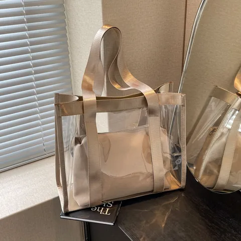 Γυναικεία Διαφανής Τσάντα Tote PVC Διαφανής Τσάντα Χειρός Με Εσωτερική Θήκη Αδιάβροχη Παραλία Ψώνια Τσάντα Ώμου Κορεατική Μινιμαλιστική Μόδα