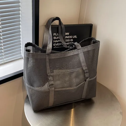 Bolso Tote de Malla de Gran Capacidad para Mujer Transpirable con Múltiples Bolsillos de Nylon para Playa Fitness Compras Viaje