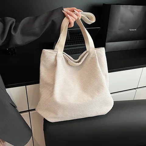 Damen Casual Corduroy Tote Bag Große Kapazität Schulter Handtasche Für Den Täglichen Weg Vielseitig Mode Solid Color Tasche