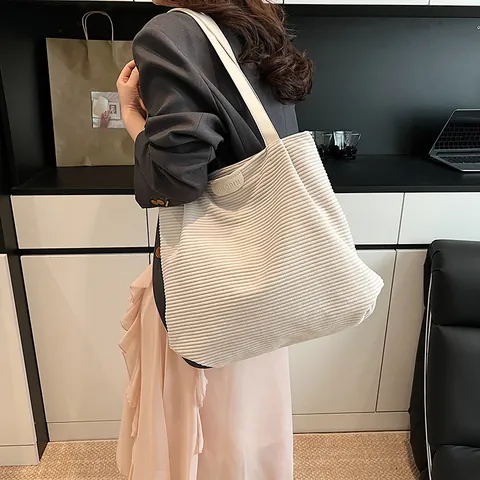 Damen Casual Corduroy Tote Bag Große Kapazität Schulter Handtasche Für Den Täglichen Weg Vielseitig Mode Solid Color Tasche