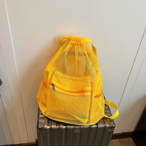 Multifunctional Mesh Drawstring Backpack For Men Women Breathable Large Capacity Gym Beach Sport Bag With Small Pouch
