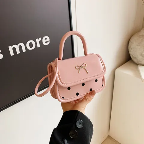 Women Fashion Mini PU Leather Crossbody Bag Sweet Polka Dot Small Square Bag With Metal Bow Decoration Versatile Shoulder Bag