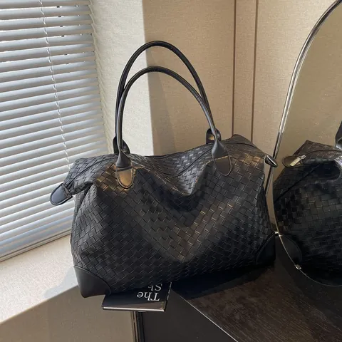 Bolso Tote Tejido de Gran Capacidad para Mujer Moda Cuero PU Bolso de Hombro Grande Bolso de Mano Minimalista para Viaje Con Cremallera