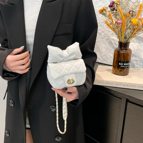 Mini Bolso de Bandolera con Lazo para Mujer Bolso de Hombro de Cuero PU Acolchado con Cadena Cierre Giratorio Elegante