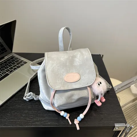 Women Fashion Mini PU Leather Backpack With Drawstring Magnetic Snap Urban Casual Solid Color Shoulder Bag For Daily Use Travel Daypack
