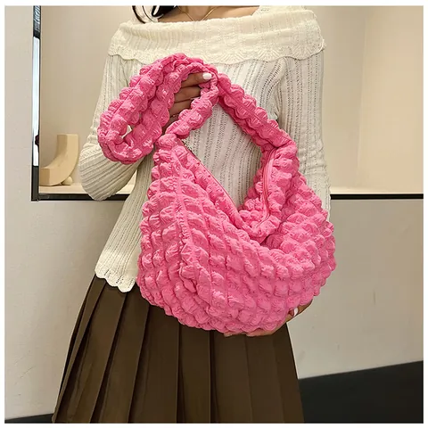 Grand Sac à Bandoulière Femme Texture à Bulles Nylon Souple Popcorn Cloud Tote Bag Froncé Décontracté Style Coréen Quotidien Voyage