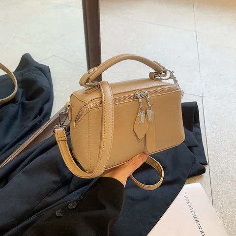 Women Boston Bag Premium PU Leather Litchi Grain Crossbody Shoulder Bag Small Pillow Handbag Simple Fashion Office Daily Travel