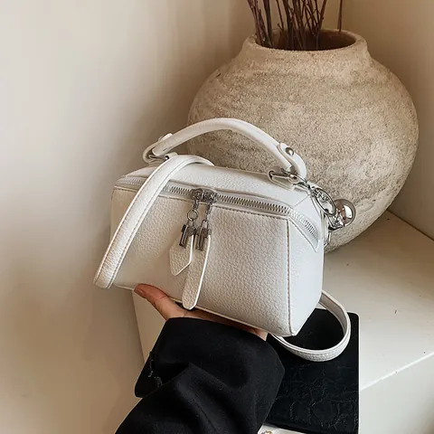 Women Boston Bag Premium PU Leather Litchi Grain Crossbody Shoulder Bag Small Pillow Handbag Simple Fashion Office Daily Travel