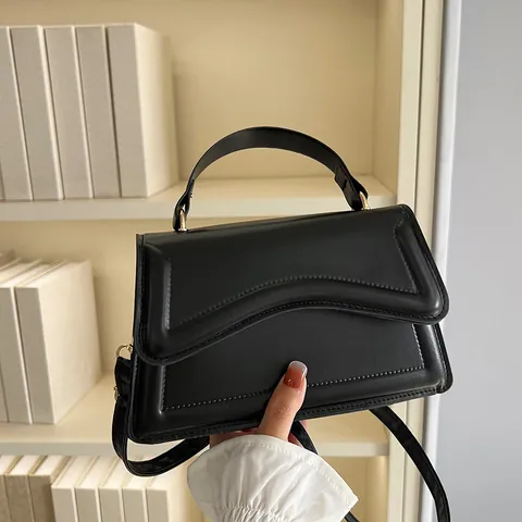 Damen Mode Wellenkante PU Leder Schulter Umhängetasche Minimalistisch Einfarbig Top Griff Kleine Quadratische Tasche Mit Verstellbarem Riemen