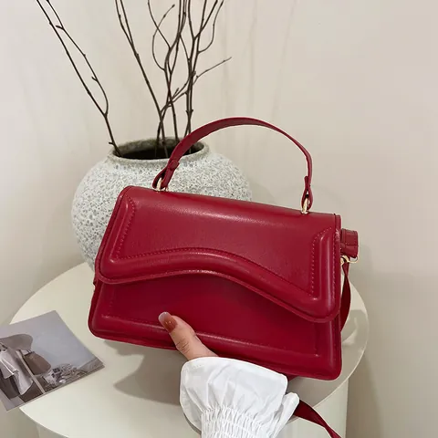 Damen Mode Wellenkante PU Leder Schulter Umhängetasche Minimalistisch Einfarbig Top Griff Kleine Quadratische Tasche Mit Verstellbarem Riemen