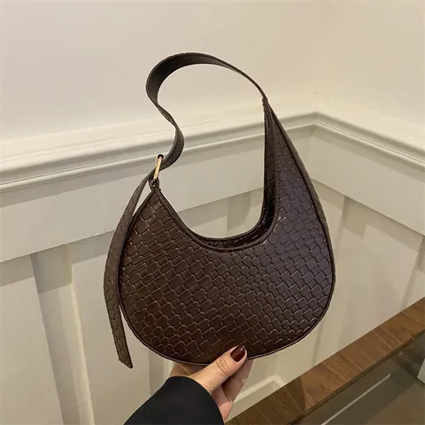 Damen Minimalistische PU-Leder Webmuster Mondsicheltasche Vintage Hobo Achsel Schultertasche Für Tägliche Mode Büro Dating
