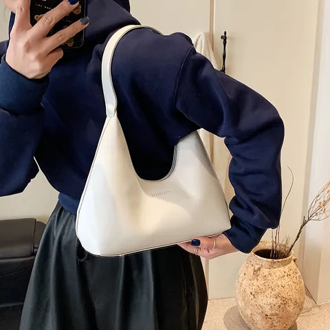 Borsa Sottobraccio in Pelle PU Minimalista per Donna Borsa Hobo Grande Capacità Borsa a Tracolla Casual con Cerniera