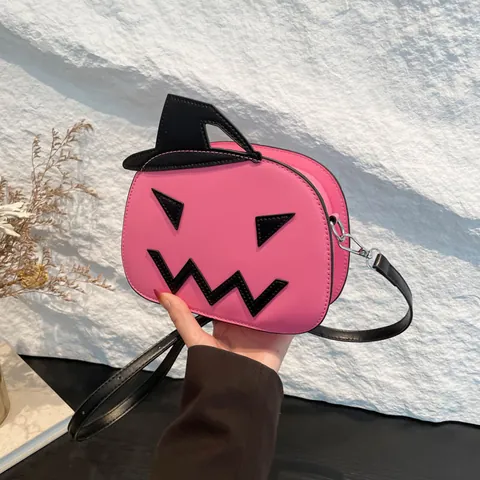 Halloween Funny Pumpkin Crossbody Bag For Women PU Leather Cartoon Jack-O-Lantern Witch Hat Shoulder Bag Festive Party Gift