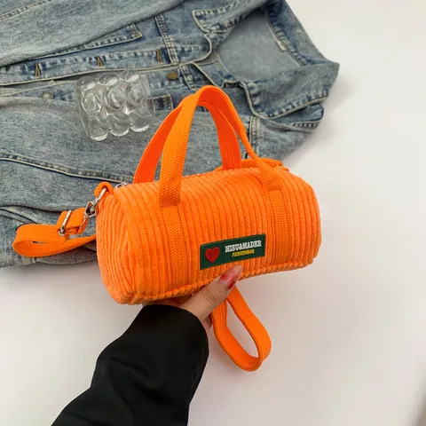 Women Corduroy Cylinder Shoulder Bag Small Fashion Retro Pillow Crossbody Bag Casual Handbag For Daily Travel