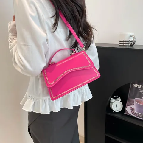 Bolso de Mano de Cuero PU para Mujer Con Detalle de Costura Ondulada Bolso de Hombro Cruzado Niche para Oficina y Diario