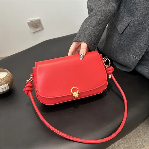 Fashion Minimalist PU Leather Underarm Bag For Women Vintage Square Shoulder Bag With Metal Lock Knotted Strap Handbag