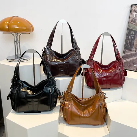 Bolso Tote de Gran Capacidad para Mujer de Cuero PU Vintage Color Sólido Bolso de Hombro Minimalista Urbano Casual