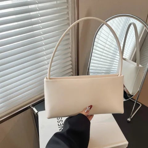 Minimalist PU Leather Baguette Underarm Bag For Women Solid Color Single Shoulder Crossbody Handbag Fashion Commuting Daily Purse