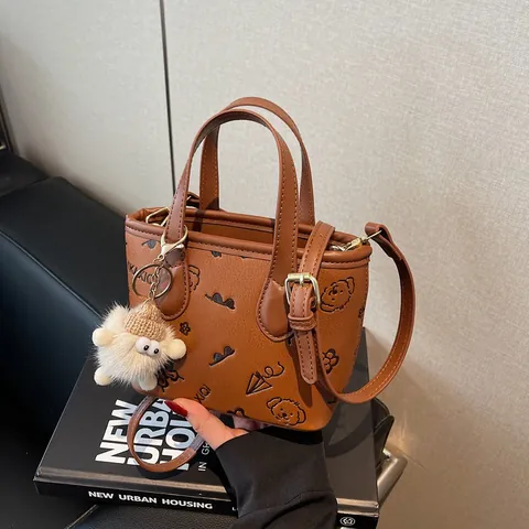 Women's Trendy PU Leather Embossed Tote Bag Butterfly Pattern Handheld Shoulder Bag With Plush Charm Commute Fashion Bag