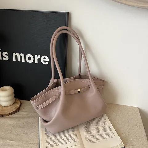 Damen PU Leder Tote Bag Großes Fassungsvermögen Kontrastfarbe Unterarmtasche Fashion Commuter Handtasche Mit Zierriemen