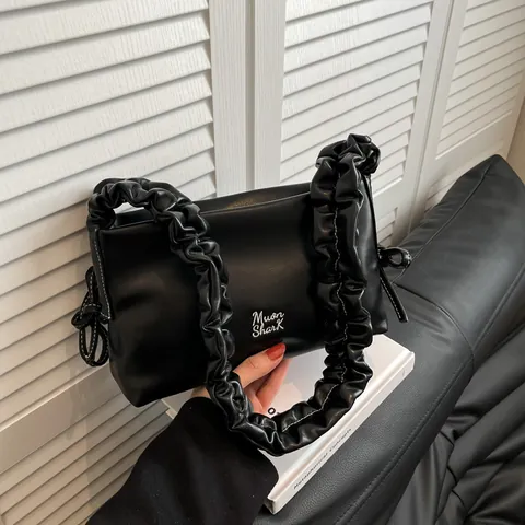 Borsa Sottobraccio in Pelle PU da Donna Tracolla Arricciata Design con Fiocco Elegante Borsa a Spalla Minimalista Metallizzata