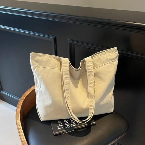 Große Kapazität Segeltuch Tragetasche Für Damen Studenten Harajuku Einfache Lässige Einzelschulterhandtasche Einfarbig Schule Shopper Tasche