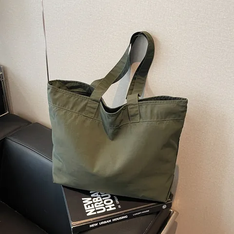 Große Kapazität Segeltuch Tragetasche Für Damen Studenten Harajuku Einfache Lässige Einzelschulterhandtasche Einfarbig Schule Shopper Tasche