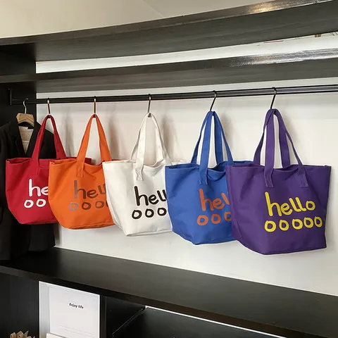 Bolso Tote de Viaje de Lona de Gran Capacidad para Mujer Estampado de Letras Estilo Coreano Casual Bolso de Hombro Compras de Viaje