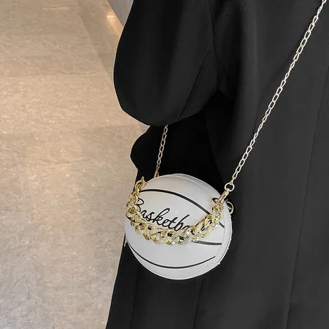 Borsa a Spalla da Donna a Forma di Pallacanestro in Pelle PU Catena d'Oro Borsa a Tracolla di Tendenza Sferica Borsa a Sfera per Feste Quotidiane
