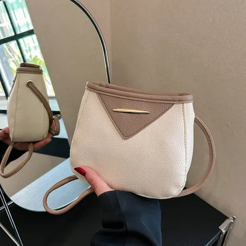 Women Retro Color Block Crossbody Bag PU Leather Litchi Texture Shoulder Bag With Coin Purse Metal Decor Small Square Bag
