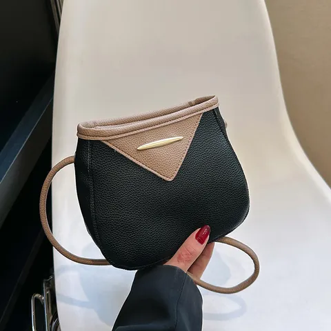 Women Retro Color Block Crossbody Bag PU Leather Litchi Texture Shoulder Bag With Coin Purse Metal Decor Small Square Bag