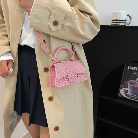 2024 Fashion Mini PU Leather Handbag For Women Solid Color Woven Texture Hourglass Shape Crossbody Shoulder Bag Square Bag