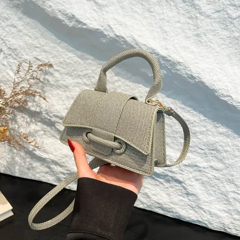 2024 Fashion Mini PU Leather Handbag For Women Solid Color Woven Texture Hourglass Shape Crossbody Shoulder Bag Square Bag