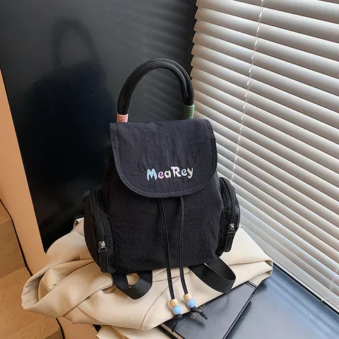 Dames Fashion Canvas Rugzak MeaRey Borduurwerk Trekkoord Flap Schooltas Met Zijritszakken Casual Reizen Commuter Daypack