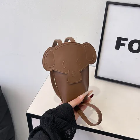 Women Cute Elephant Shape Mini Crossbody Bag PU Leather Mobile Phone Pouch Solid Color Small Shoulder Bag Daily Casual Handbag