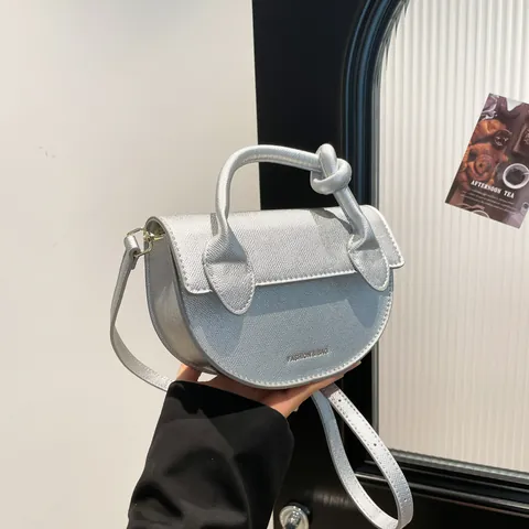 Bolso de Mano Semicircular de Cuero PU para Mujer Asa con Nudo Bolso Bandolera Texturizado Color Sólido para Viajes Fiesta