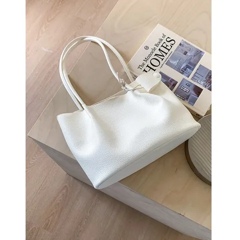 Women's Large Capacity Tote Bag High Quality Pebble Grain PU Leather Shoulder Bag Casual Solid Color Handbag With Pendant For Daily Work Shopping