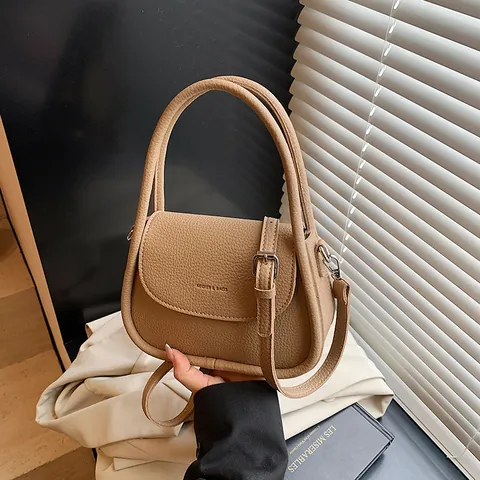 Women Minimalist PU Leather Crossbody Bag Lychee Texture Small Square Handbag with Top Handle and Adjustable Strap Daily Use