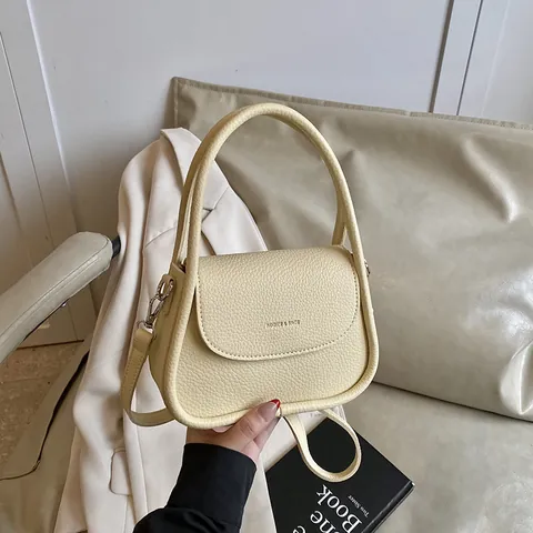 Women Minimalist PU Leather Crossbody Bag Lychee Texture Small Square Handbag with Top Handle and Adjustable Strap Daily Use