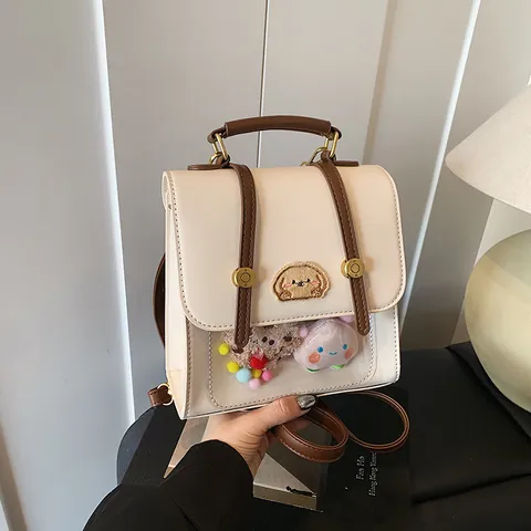Dames Mode Mini Itabag Rugzak Schattige Hond Borduurwerk PU Leer Transparant Venster Reizen Schoudertas Multifunctionele Casual Handtas
