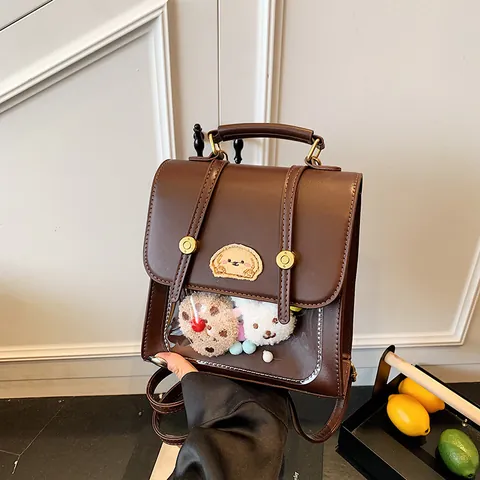 Dames Mode Mini Itabag Rugzak Schattige Hond Borduurwerk PU Leer Transparant Venster Reizen Schoudertas Multifunctionele Casual Handtas