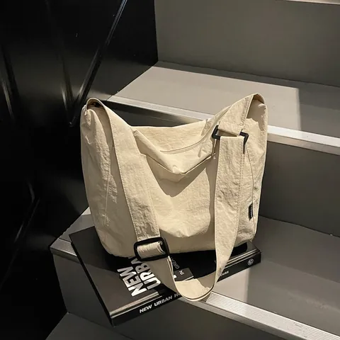 Women Large Capacity Canvas Tote Bag Casual Fashion Crossbody Shoulder Bag Minimalist Solid Color Satchel Bag For Commuting