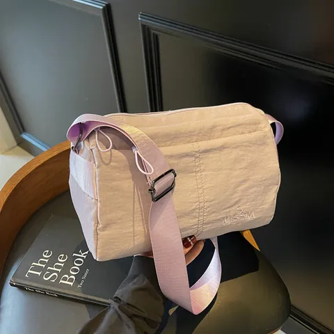 Bolso Bandolera de Nailon Impermeable Ligero Para Mujer Bolso de Hombro Multicompartimento Urbano Casual Color Sólido Bolso Cuadrado Pequeño Viaje