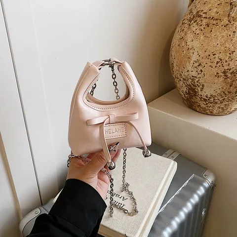 Borsa a Tracolla Mini in Pelle PU Con Fiocco Dolce Donna Tinta Unita Minimalista Borsa a Mano Piccola Alla Moda Accessorio