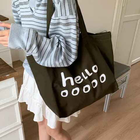 Damen Casual Segeltuch Einkaufstasche Große Kapazität Buchstabendruck Schultertasche Künstlerischer Einfacher Stil Handtasche