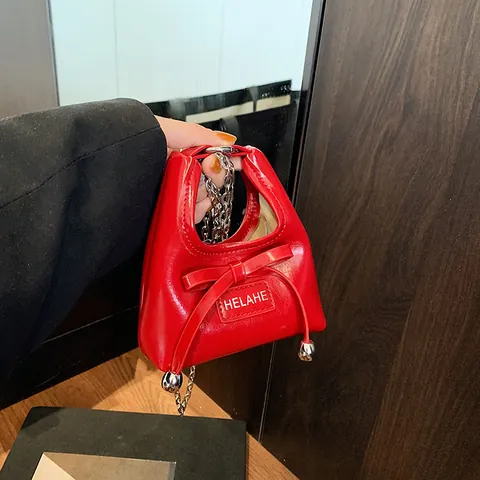 Borsa a Tracolla Mini in Pelle PU Con Fiocco Dolce Donna Tinta Unita Minimalista Borsa a Mano Piccola Alla Moda Accessorio