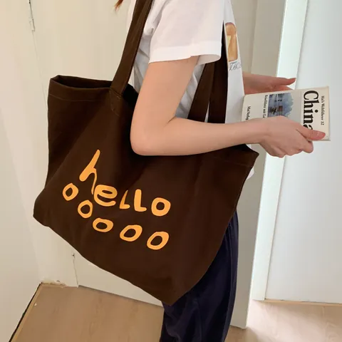 Damen Casual Segeltuch Einkaufstasche Große Kapazität Buchstabendruck Schultertasche Künstlerischer Einfacher Stil Handtasche