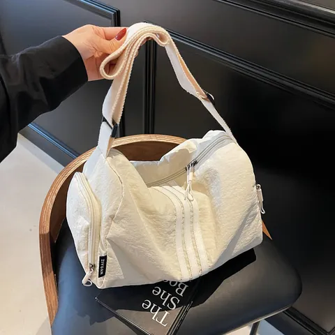 Borsa a Tracolla in Nylon a Righe da Donna Grande Capacità Borsa da Viaggio Sportiva Fitness Con Tracolla Larga Stile Casual
